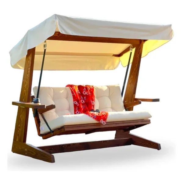 Aida Swings Viva 2200 3 Kişilik Ahşap Bahçe Salıncağı, Balkon Ve Teras Salıncağı, Kanepe Özellikli/Krem