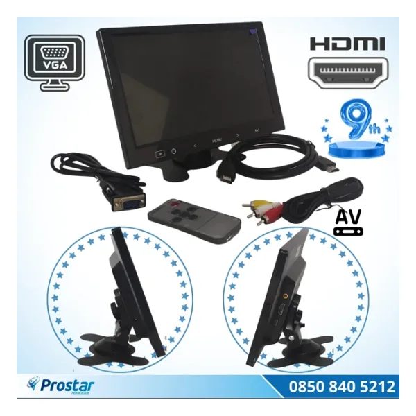 Araç içi Monitör 9" VGA - HDMI - AV Girişli TFT LCD Büyük Ekran