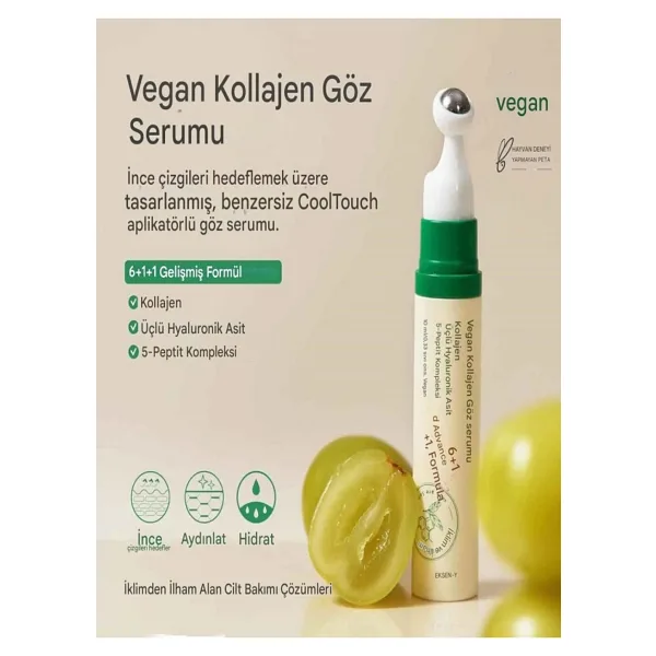 AXIS-Y Vegan Collagen Eye Serumu 10 ml Göz Serumu İnce Çizgiler, Şişkinlik Ve Koyu Halkalarla Karşı Etkili