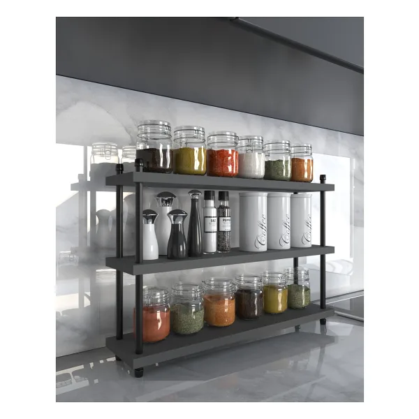 AYMOBSAN İnci Baharatlık, Mutfak Rafı, Çok Amaçlı Raf, 3 Katlı , Metal Ayaklı, Organizer, 60 cm Sis Gri
