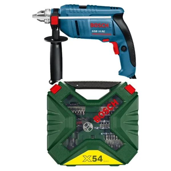 Bosch Gsb 16 Re Professional 750W Darbeli Matkap + 54 Parça Matkap Ucu Seti Vidalama Ucu Seti Cırcırlı Tornavida