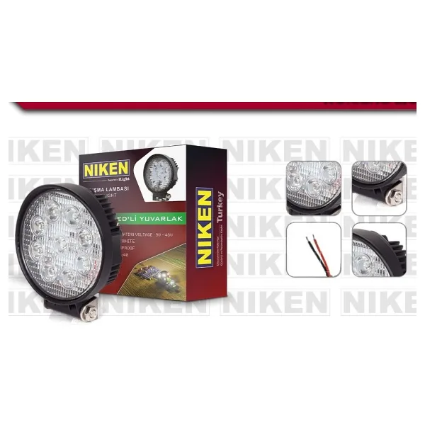 Çalışma lambası ledli yuvarlak 22-27w 9 ledli niken