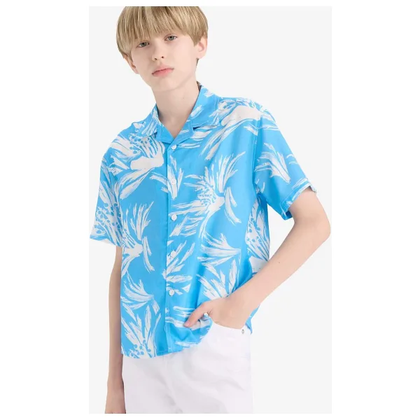 DeFacto Erkek Çocuk Oversize Geniş Kalıp Polo Yaka Desenli Viskon Kısa Kollu Gömlek F5675A825HS