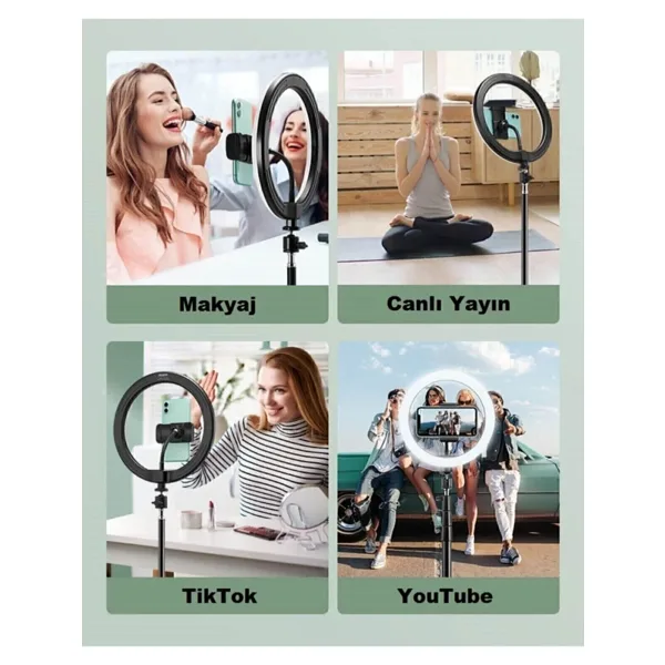 EN SİGA Ring Light Youtuber Tiktok Çekim Tripod Işıklı Telefon Tutucu Makyaj Işığı 14 Inç +2.1 Mt Tripod
