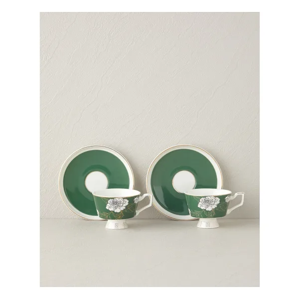 English Home Evelina New Bone China 4 Parça 2 Kişilik Kahve Fincan Takımı 90 ml Koyu Yeşil