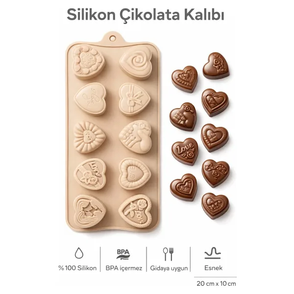 Evolis Kitchen 1ADET Isıya Dayanıklı Silikon Çok Amaçlı Çikolata ve Buz Kalıbı (KREM)20X10