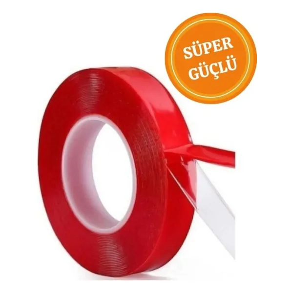 HETicaret Çift Taraflı Silikonlu Şeffaf Bant 10mm X 2m Su Geçirmez Süper Güçlü Montaj Band Akrilik Çiftbant