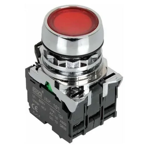 ISM-BW34M5 220V Işıklı Yaylı Metal Buton - Kırmızı