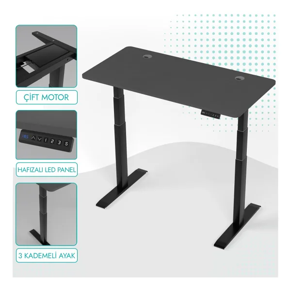 Karr Office O-Flex Duo 180X80 cm Çift Motorlu Elektrikli Antrasit Yükseklik Ayarlı Çalışma Masası