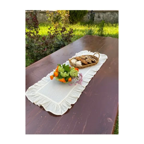 LILYUM %100 Pamuklu Ham Keten Fırfırlı Runner 30x80 cm