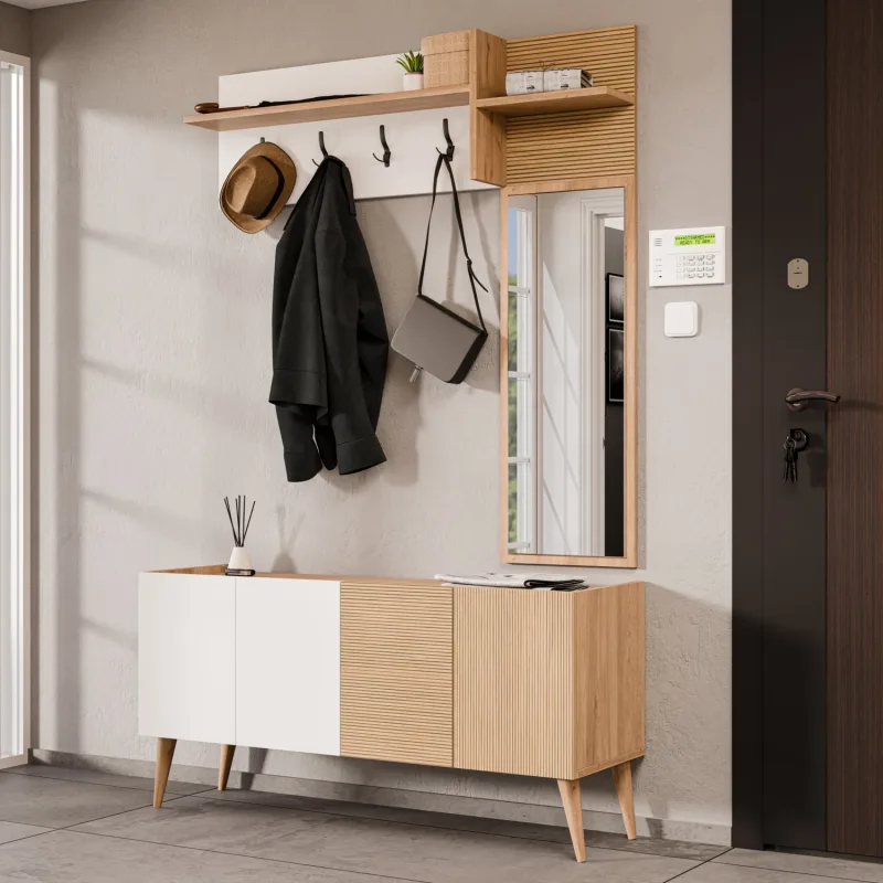 Mezza Theo 5061 Sepet-Beyaz 4 Kapaklı Sağ Aynalı Portmanto