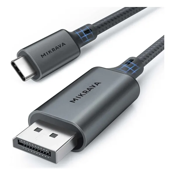 Mikrava USB C DisplayPort 1.4 Kablo (8K@60Hz, 4K@240Hz, 2K@360Hz) HDR HDCP Type C to DP [Thunderbolt 5/4/3, DeX Mode Uyumlu], iPhone 15/16/17 Pro, MacBook, iPad Pro/Air, Samsung S25 Uyumlu (2 Metre)