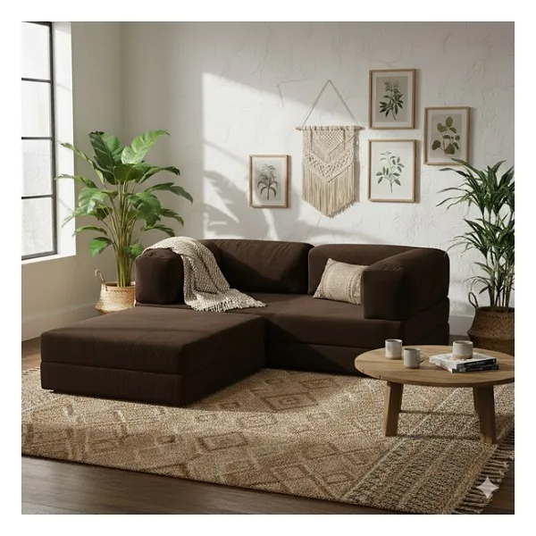 MONAMI Dechome Yeny Fitilli Kadife Köşe Koltuk 160X160 Köşe Takımı Modüler Köşe Takımı Yataklı L Koltuk Fitilli Kadife - Kahve