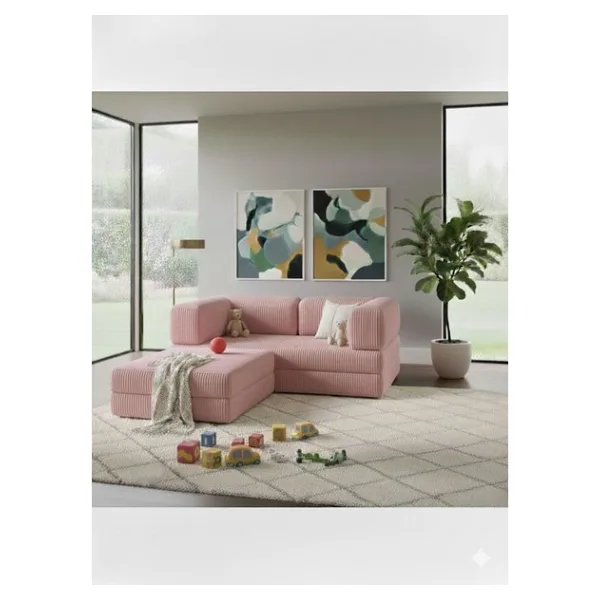 Nwin Home Linea 160x160 Köşe Koltuk Takımı Sünger Dinlenme Köşesi Metalsiz Cırtlı - Pudra Pembe
