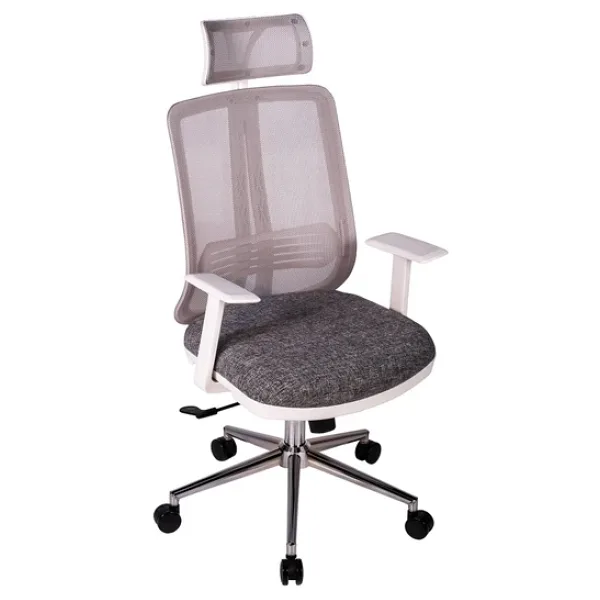 Ofisbazaar UP Beyaz Fileli Yönetici Koltuğu Ergonomik Başlıklı Ofis Koltuğu Desenli Gri