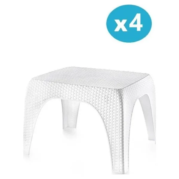Omnipazar Hasır Desen Plastik Bahçe Balkon Plaj Şezlong Sehpa 4'Lü Set Beyaz
