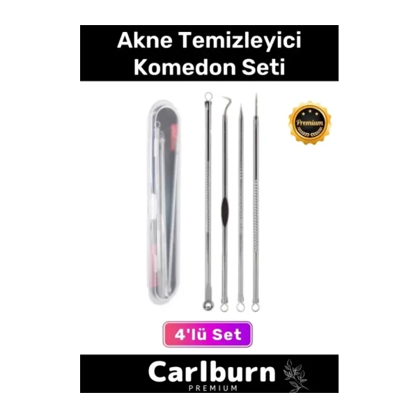 Özel Üretim Paslanmaz Çelik Günlük Cilt Bakım Siyah Nokta Akne Temizleyici Kutulu Komedon 4'lü Set