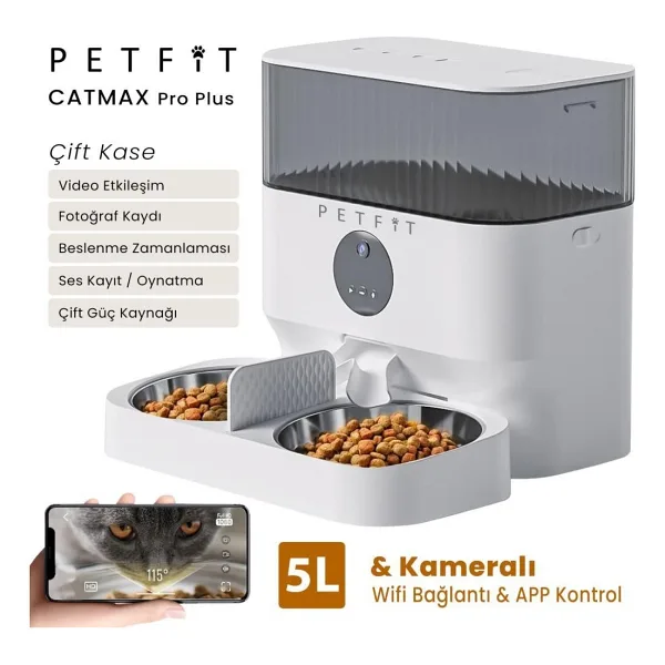 Petfit Catmax Pro Plus 5 lt Kameralı Akıllı Otomatik Mama Kabı