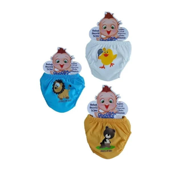 Poopes Sevimli Kuşlar Ve Yarasa Desenli Erkek Bebek 3'lü Alıştırma Külodu
