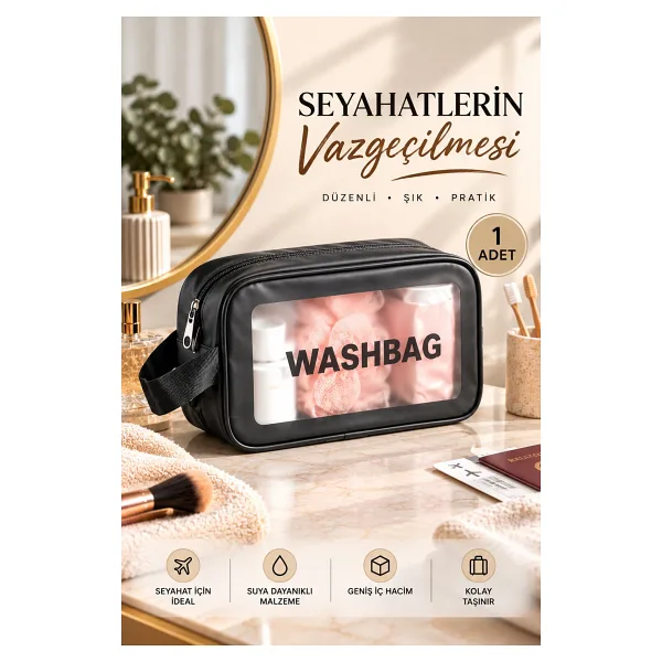 Porsima 3140 Şeffaf Seyahat Ve Makyaj Çantası Su Geçirmez Organizer Washbag 21x13cm