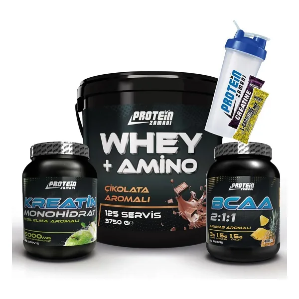 Protein Zamanı Whey Protein Tozu Çikolata 3750gr Bcaa Kreatin Monohidrat Paketi