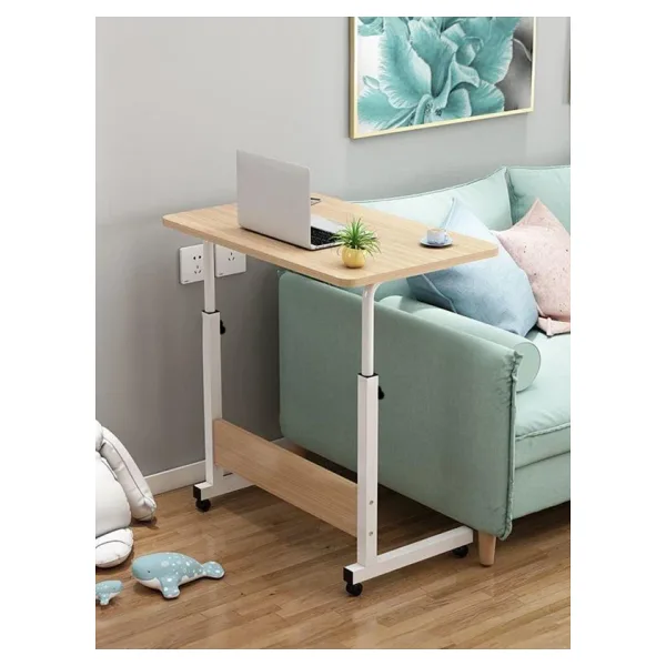 sekizincicaddedizayn Yükseklik Ayarlı Laptop Sehpası ve Çalışma Masası - Atlantik Çam Beyaz (Tekerli) Oval Kenar - 70x40