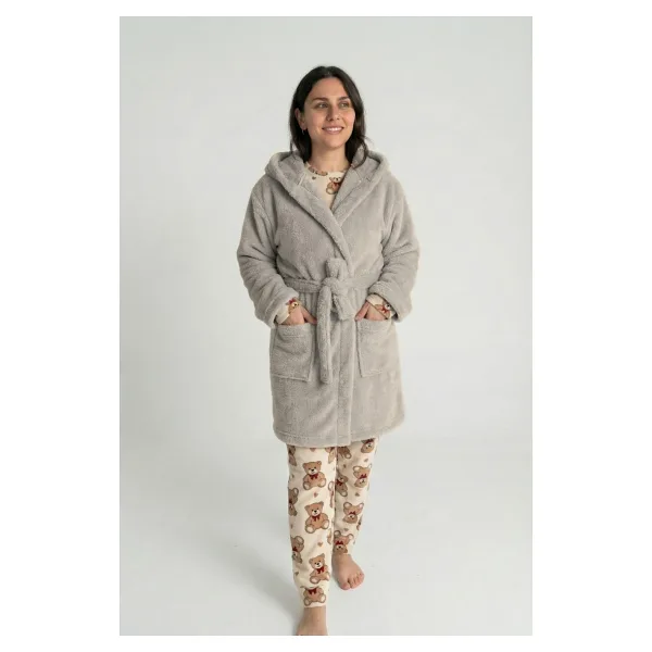 Sevim Kapüşonlu Wellsoft Sabahlık & Peluş Bornoz - Yumuşak, Polar Unisex Sabahlık-Gri - S - M