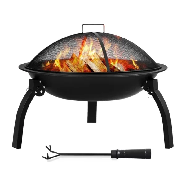 SOMINECO Metal 4 Parça İthal Katlanabilir Ve Taşınabilir Ateş Çukuru-mangal Şömine Bahçe Isıtma Kamp 54 Cm Siyah