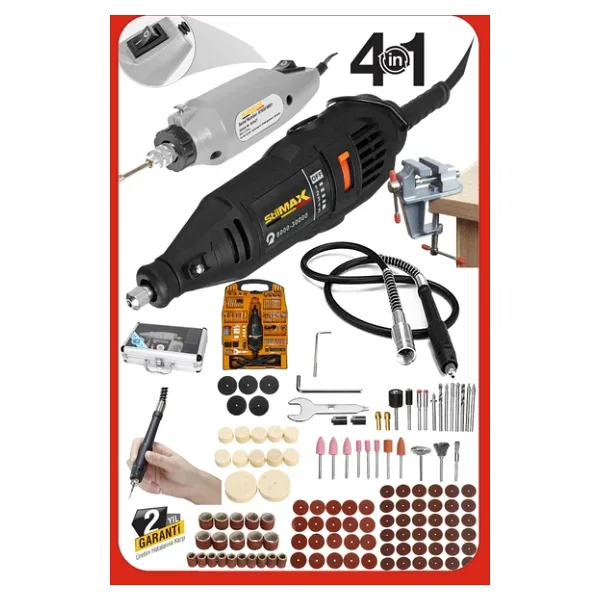 Stilmax Italy Super362 362 Parça 500W Devir Ayarlı Çift Adet Gravür Oyma Makinesi Dremel Taşlama Zımpara Set
