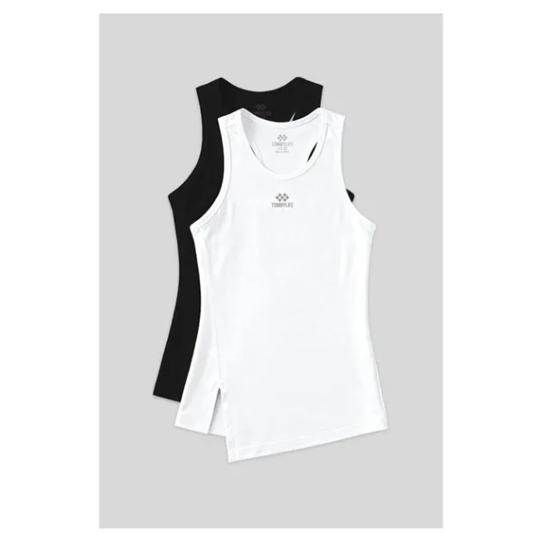 Tommy Life Standart Kalıp O Yaka 2li Paket Siyah-Beyaz Kadın Spor Atlet - 97256