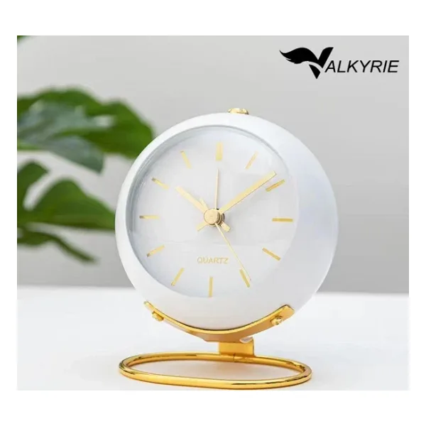 Valkyrie Akar Saniyeli Işıklı Metal Gold Dijital Masa Saati Alarmlı Beyaz