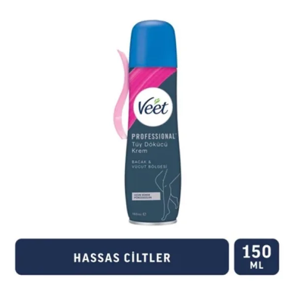 Veet Professional Bacak & Vücut Bölgesi Hassas Ciltler 150 ml Tüy Dökücü Sprey Krem