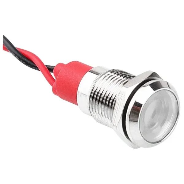 WD10L-P2 10mm 12-24V Kablolu Metal Sinyal Lambası - Beyaz