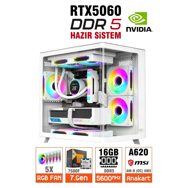 Zeiron NitroZeus A5 Pro Ryzen 5 7500F 16GB 512GB SSD RTX5060 DDR5 Oyuncu Masaüstü Bilgisayar