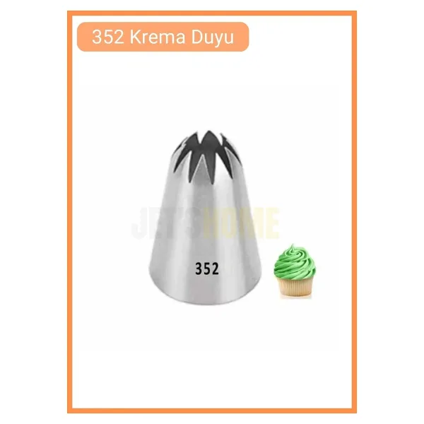 352 Kapalı Yıldız Desen Krema Duyu Büyük Boy Pasta Duyu Paslanmaz Çelik Krema Torbası Ucu 3.5x2.0x5.0 cm