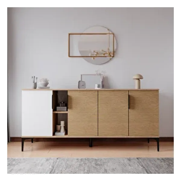 ALONEX Tarz Konsol 180 Cm (METAL KULP, SEPET,BEYAZ) Salon Odası Konsolu Tv Konsolu
