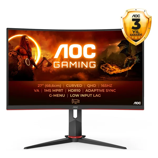 Aoc Cq27g2s/Bk 27" 1 Ms 2k Curved 165 Hz Oyuncu Monitörü