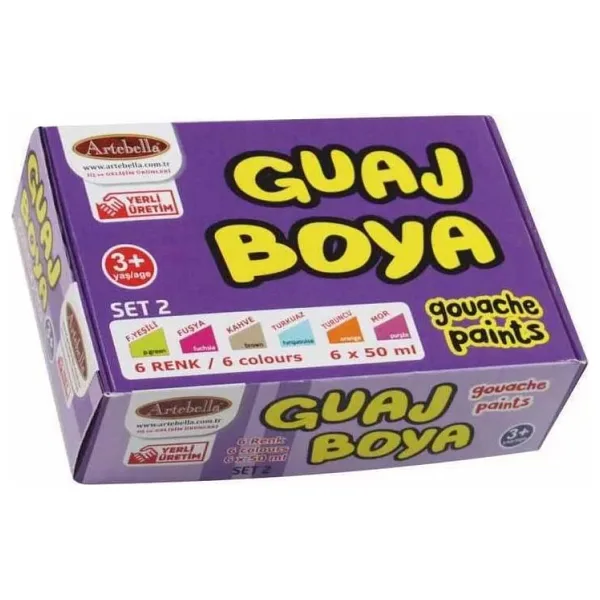 Artebella 50 ml 6 Renk Guaj Boya Seti 2