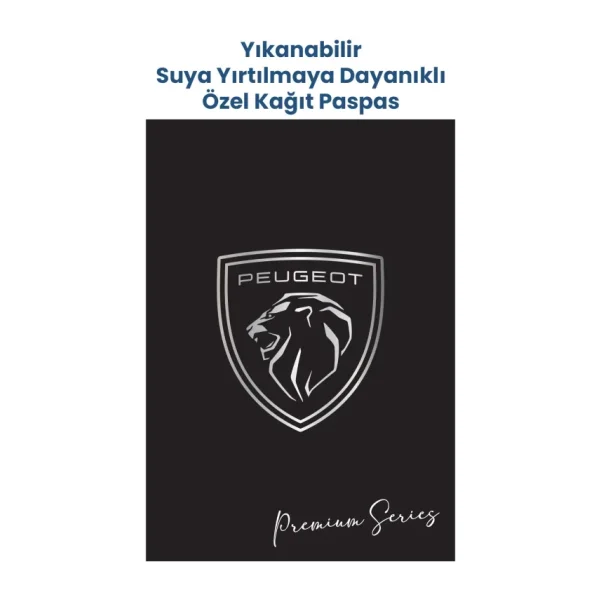 BALKAN AMBALAJ Suya Dayanıklı Yıkanabilir Peugeot Oto Paspas Kağıdı Siyah Gümüş Baskı 50 Adet - 35x50cm - Kalın