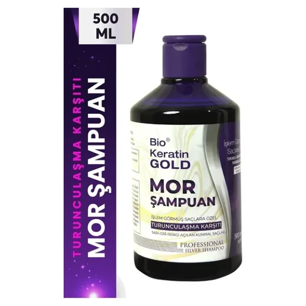 Bio Keratin Gold Mor Şampuan - Boyalı Saçlar İçin Turunculaşma Karşıtı ve Renk Koruyucu, 500 ml, Bitkisel Formül, Paraben İçermez
