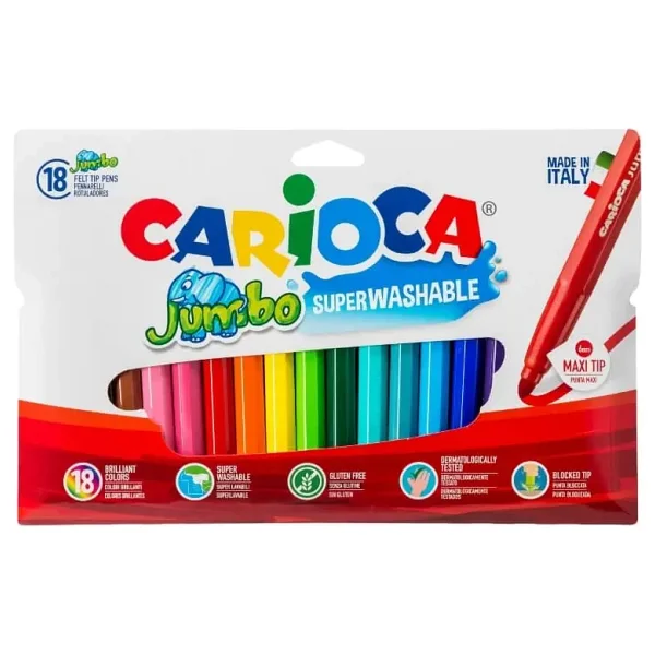 Carioca Jumbo Süper Yıkanabilir 18'li Keçeli Kalem Seti