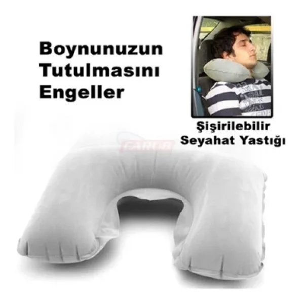 Carub Seyahat Boyun Desteği Şişirilebilir Gri