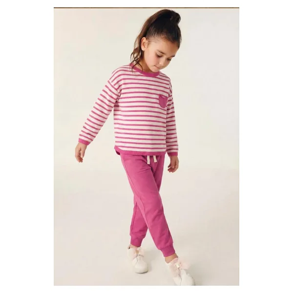 Cigit Çizgili Sweatshirt Takım 1-7 Yaş Fuşya