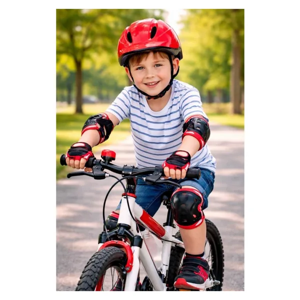 Çocuk Kaskı Ve Dizlik, Dirseklik Eldiven Set Kırmız/Kırmızısiyah