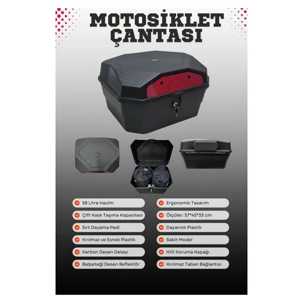 DELİBALTA Motorsiklet ARKA ÇANTA 58 LT Sırt Dayamalı ( Motosiklet TopCase )