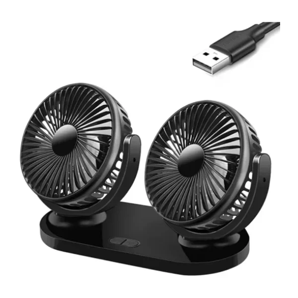 Enraco Çift Başlıklı Araç Fanı Oto Fan Vantilatör 12V/24V (Usb İle Çalışır) Siyah
