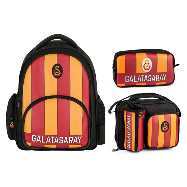 Galatasaray Erkek Çocuk Çizgi Baskılı Suni Deri Üçlü Okul Çantası Seti - SETME25556A