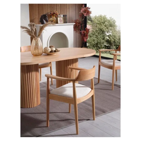 Gazzini Furniture Lines Krem Iskandinav Beyaz Ahşap Bohem Sandalye - Beyaz - Krem