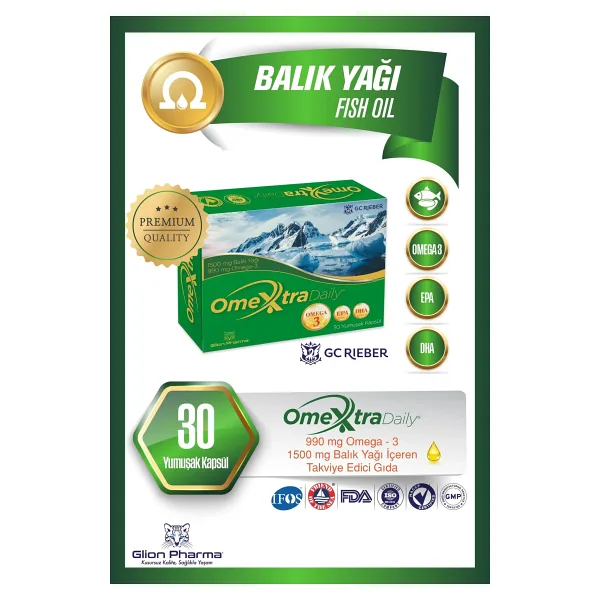 Glion Pharma Omextra Daily Omega-3 Balık Yağı İçeren Yumuşak Kapsül Takviye Edici Gıda