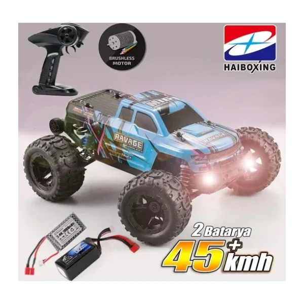 HAIBOXING RC 1/16 Ravage 45+ KM/H Sürat RC Araba RTR Elektrikli 4WD Brushless Offroad (Mavi)+1300mAh 7.4V2S Lipo Batarya